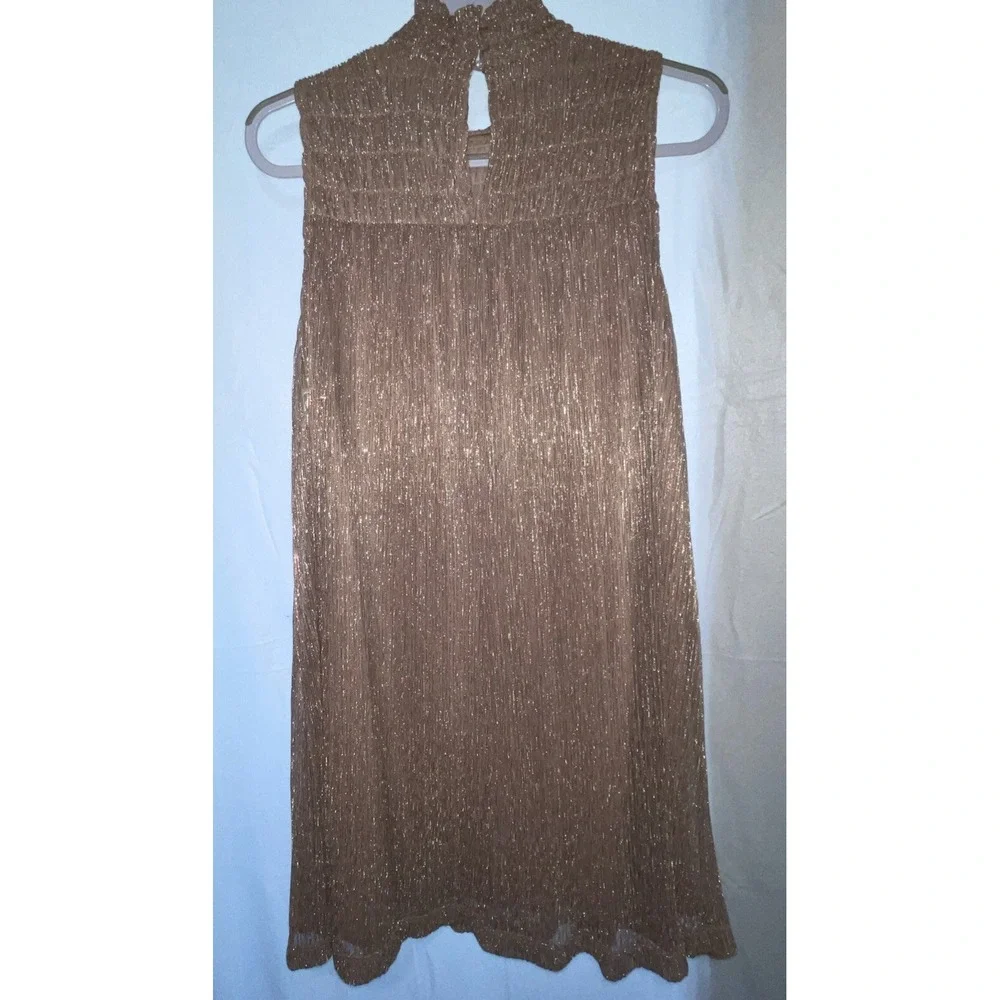 Nine West Dress Size Med SHIMMERY Metallic Rose‎ Gold  Mock Neck Flowy
